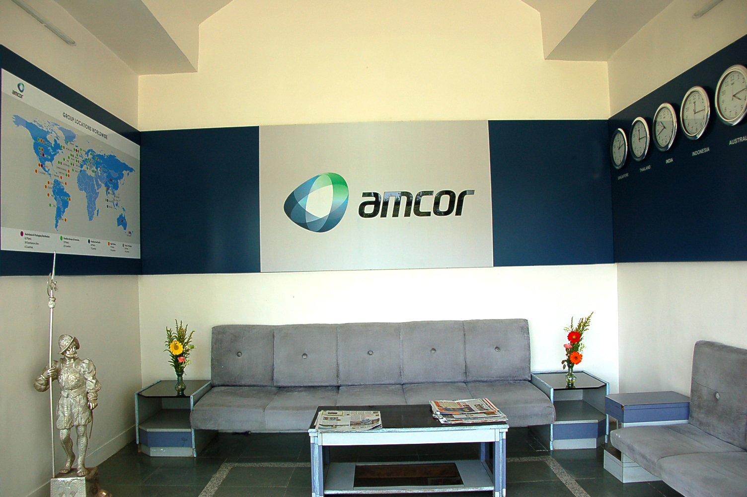 Reception Area - Brand Name, Global Presence, World Clocks