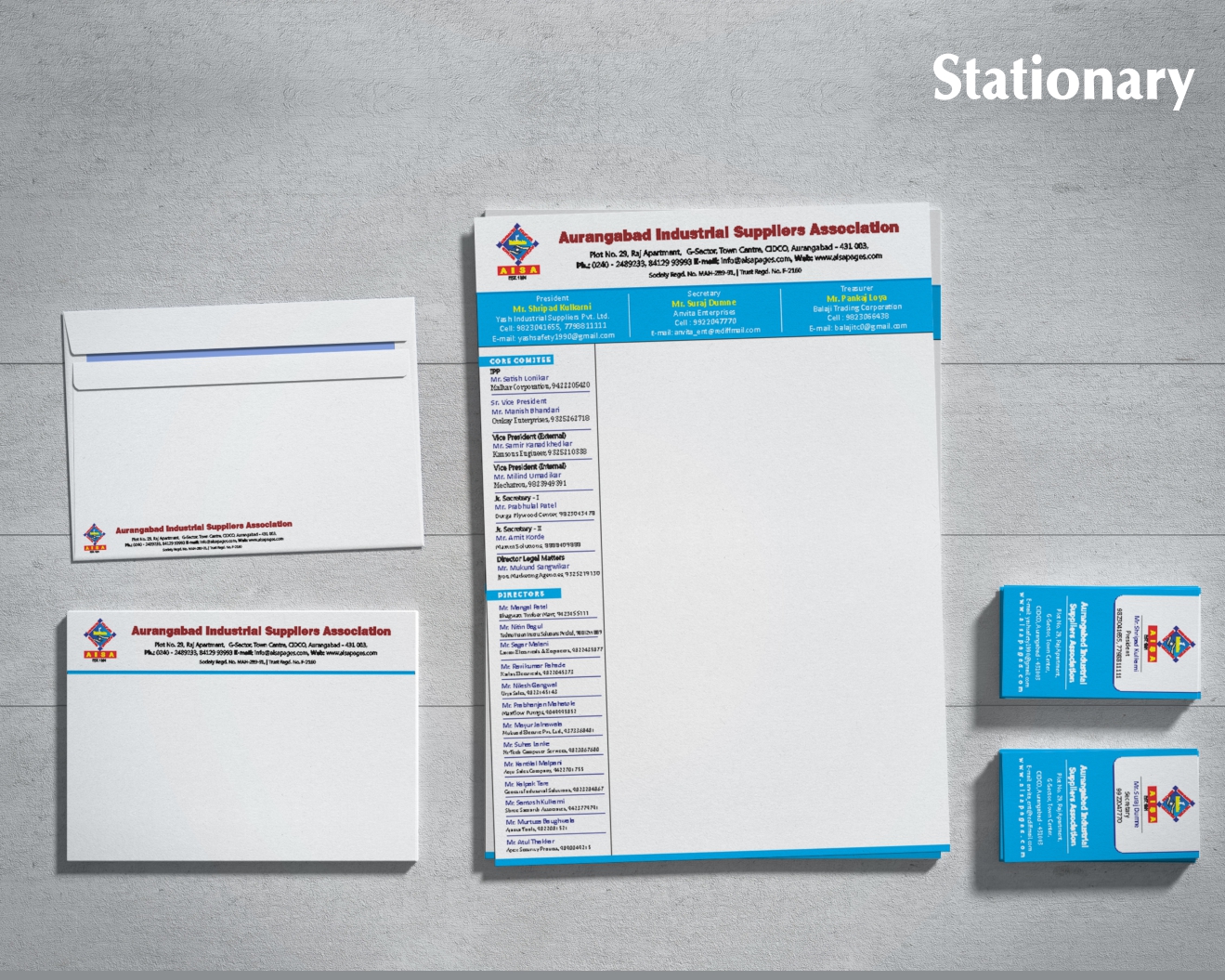 Letters head, Envelope, Visiting Cards